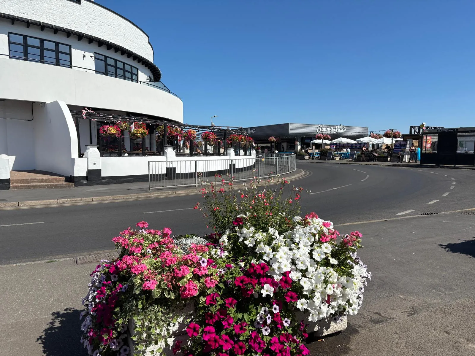 Colourful flower display near the seafront attractions on Canvey Island.