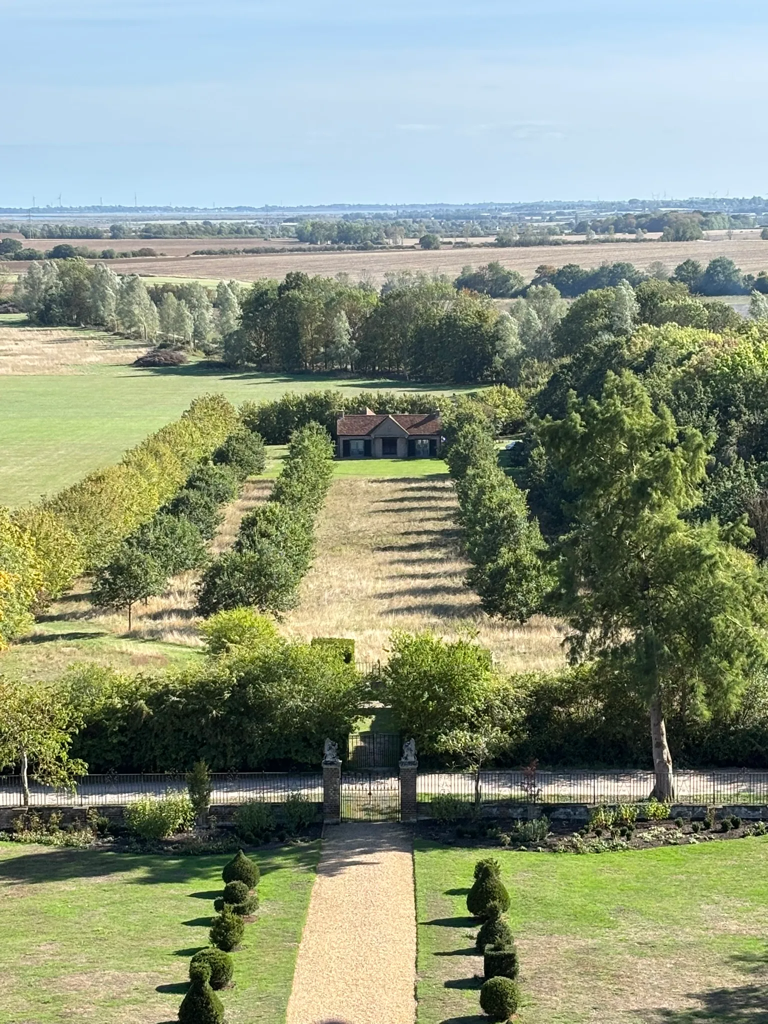 Formal gardens and surrounding Essex countryside viewed from Layer Marney Tower.