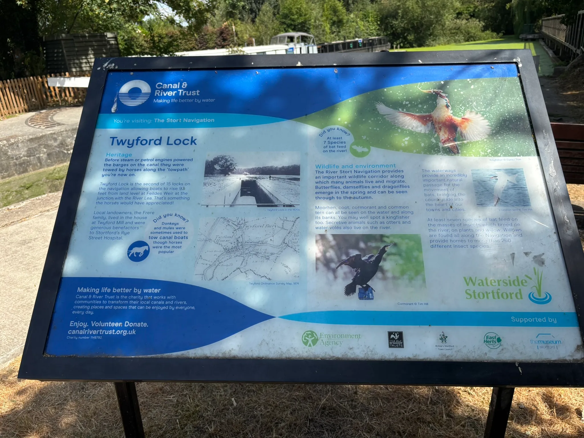 Twyford Lock information board beside the Stort Navigation.